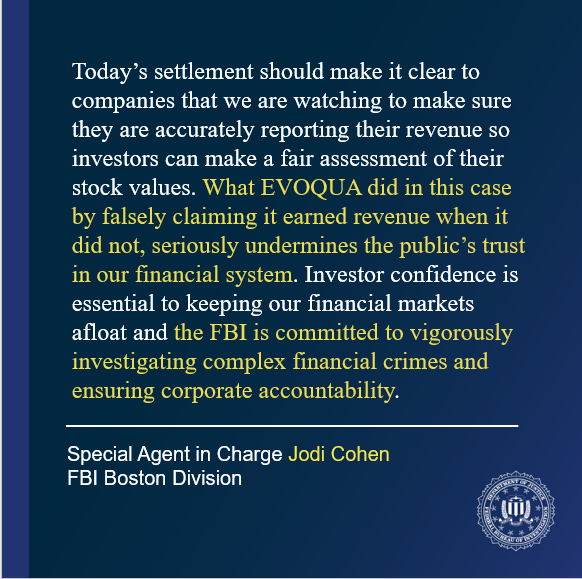 Evoqua Water Technologies Corp. has agreed to pay an $8.5 million criminal penalty for fraudulent revenue recognition following an #FBI Boston investigation. Details @USAO_RI: ow.ly/RgUs50RFXYE