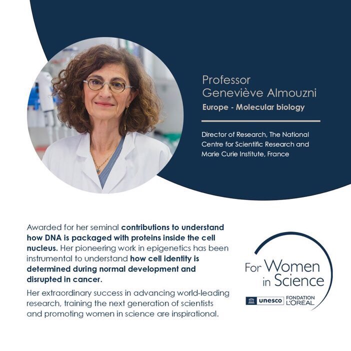 Congratulations, Geneviève @GAlmouzni! 🏆 Proud that our ERC Scientific Council member won a 2024 @FondationLOreal-UNESCO #ForWomenInScience International Award in life sciences. It recognises female researchers for their impact on science & society. erc.europa.eu/erc_member/gen… 🇪🇺