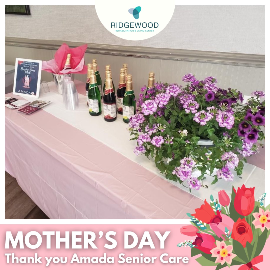 Celebrating Mother's Day in style! Our residents enjoyed sparkling cider, refreshments, a picture booth, and lovely corsages. 🌸🥂 A big thank you to our sponsor Amada Senior Care! 💖 #MothersDay #CommunityJoy #AmadaSeniorCare #SpecialMoments