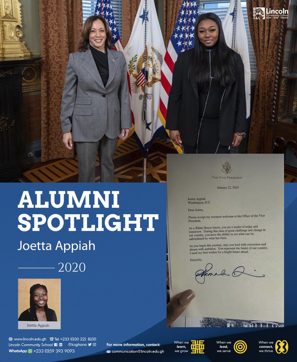 Congratulations to Joetta Appiah, Class of 2020, for securing a permanent position in the office of Vice President Kamala Harris after her incredible internship. From LCS to Marymount University. We are incredibly proud of you, Joetta!
#lcsghana #alumni #AlumniSpotlight