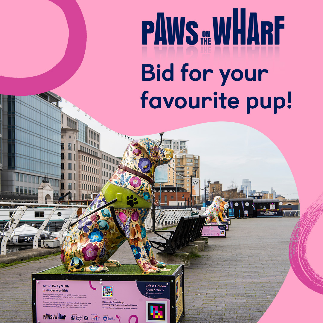 Support our life-changing work and bid on a one-of-kind guide dog sculpture from our #PawsOnTheWharf art trail? 

Don’t miss out on the chance to give your favourite sculpture their ‘furever’ home! The online auction is now open - bit.ly/3K0DOSJ 👈
