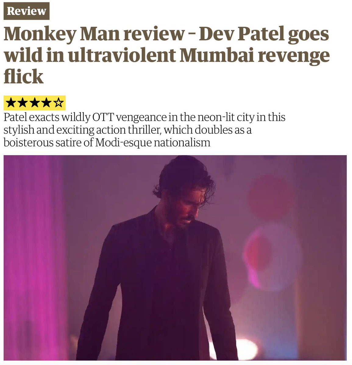 So great to see #MonkeyMan connecting with audiences over the last month or so. An extraordinary debut from #DevPatel, and a pleasure to rejoin forces with the great #JedKurzel 🙏

Listen to the score wherever you get your music, plus you can now stream the film in the UK & US💥