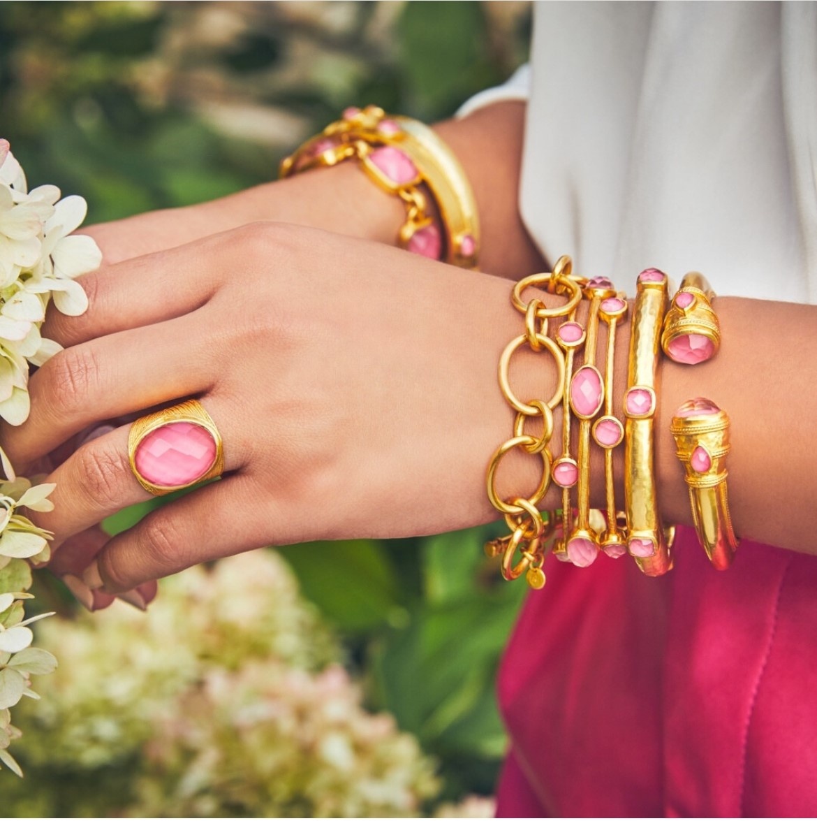 #ArmParty: Pink Edition 💗🎀 by #JulieVos at #AlexandersJwlrs 

#Armparty #PinkJewelry #Thinkpink #Allpink #GoldJewelry #24kGold