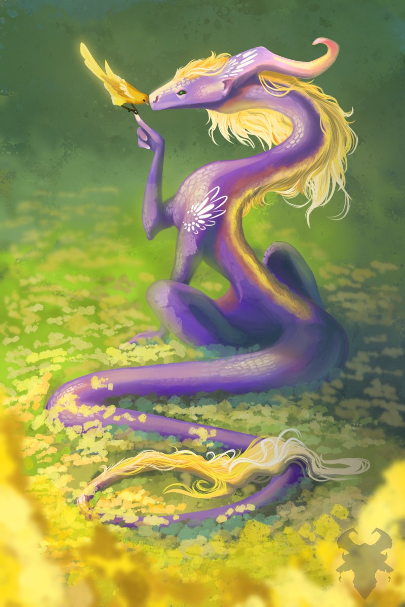 An Iris Flower dragon as a Mother's Day gift, featuring lots of yellow to hint at some Daffodils 💜💛

#digitalpainting #MothersDay #digitalart
