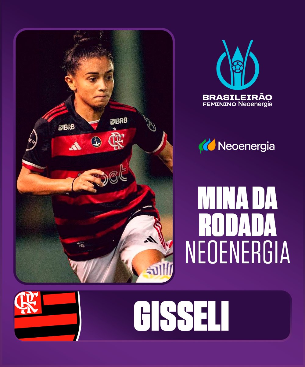 Um gol e uma assistência no clássico e mais uma vitória pro @Flamengo! ✅️ A Nação votou em peso e escolheu, aqui no Twitter, a Gisseli como #MinaDaRodadaNeoenergia da #BRFEM10! Parabéns, craque! 🔴⚫️