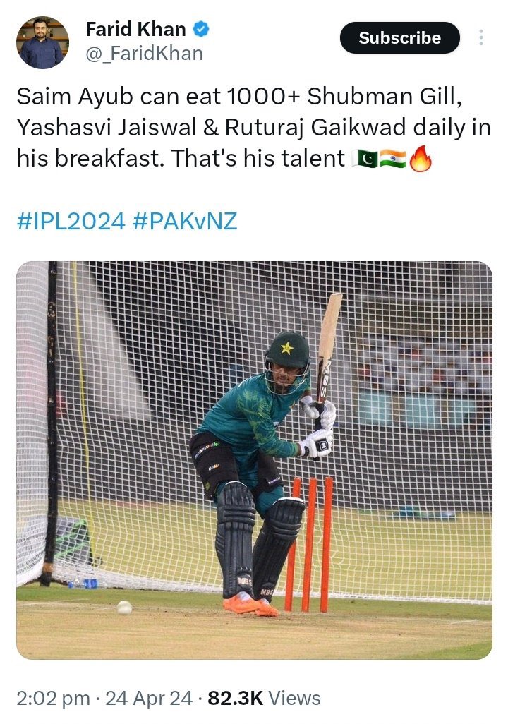 Saim Ayub's T20I record so far:

Innings 18
Runs 284
Average 15.77
Strike-rate 130.87
Highest score 49
#IREvPAK #Cricket