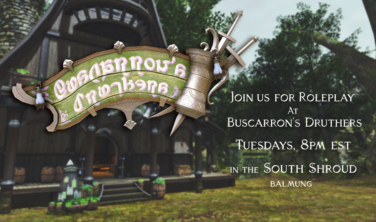 erahsae's tweet photo. It's that time again. Open world RP at Buscarron's.  Last time we had folks coming out looking for assistance with various rp hooks. A few folks playing merchants, and even a (potentially fake) Samurai looking for students.  8pm US Eastern though people come and go at all hours. https://t.co/vkKrYknf6s