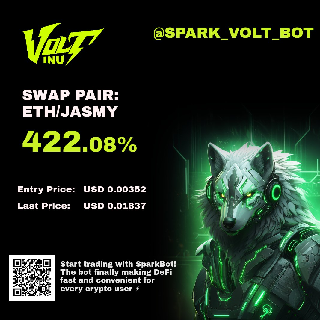 I buy my @JasmyMGT with #SPARKBOT by @VoltInuOfficial 
.
🟢FREE Telegram #TradingBot
🎉Get your Referral Code & Share!
👇🏼Here's Mine
t.me/spark_volt_bot…
#Jasmy #CryptoNews #Crypto #cryptocurrency #ETH