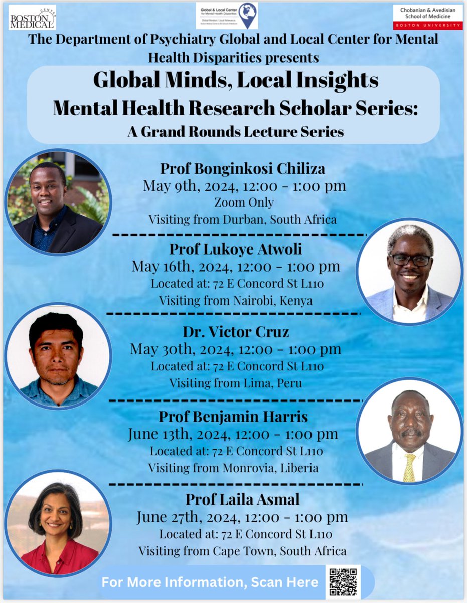 Over the next few weeks, <a href="/The_BMC/">Boston Medical Center</a>/<a href="/BUMedicine/">Boston U Chobanian & Avedisian School of Medicine</a> Psychiatry Grand Rounds will feature a fantastic lineup of mental health research experts from around the world. 

🌎 Global Minds📍Local Insights

For more info on this hybrid series, visit: glcmhd.org/global-grand-r…