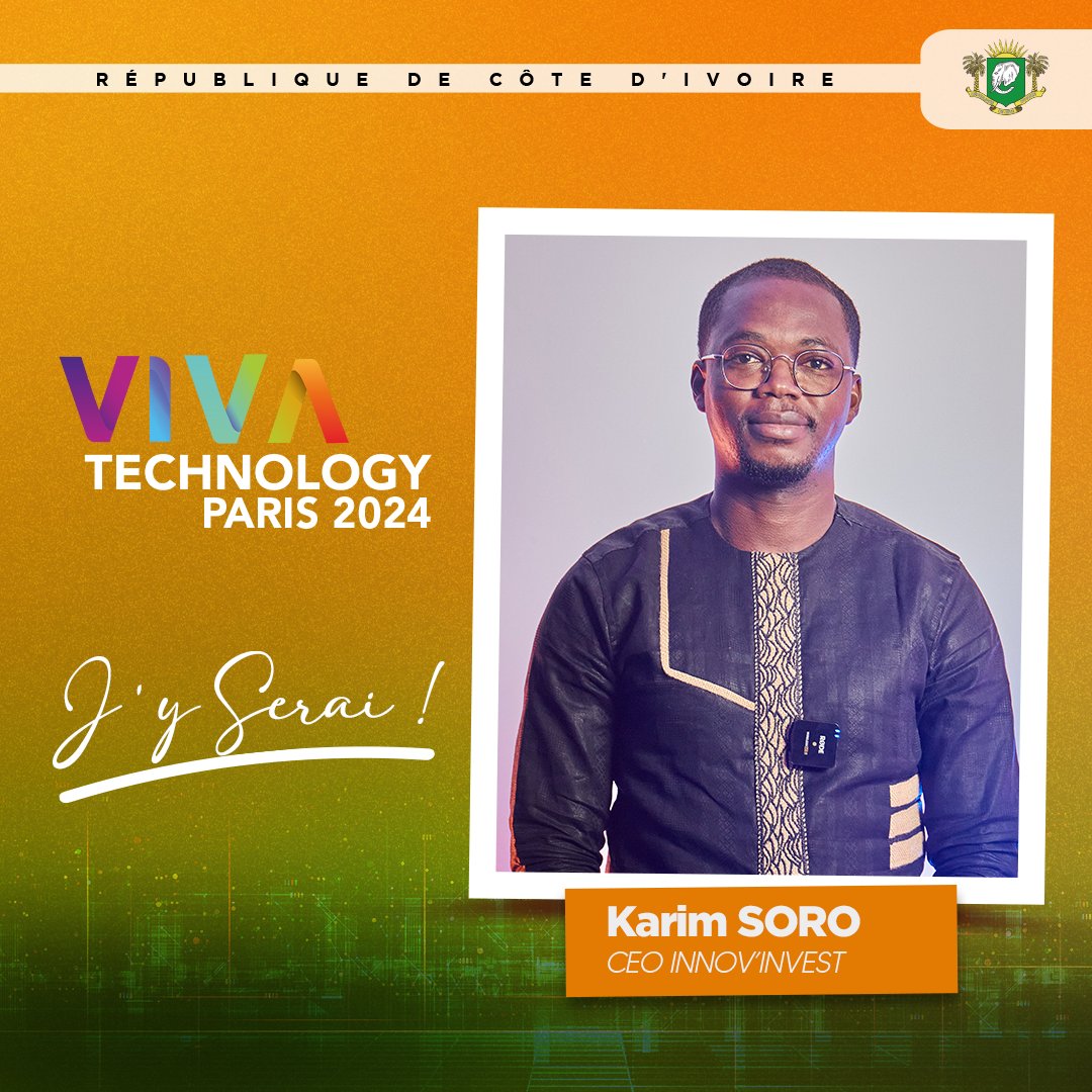 M. Karim Nazonna SORO, CEO INNOV INVEST apportera sa contribution à l'innovation ivoirienne 🇨🇮 à Viva Technology à Paris.

#vivatech2024 #cotedivoire #innovation #technology #transformationdigitale #teamivoire #mtnd #mpjipsc
#jeunessenumerique #PJGouv #Gouvci #cicg #gude