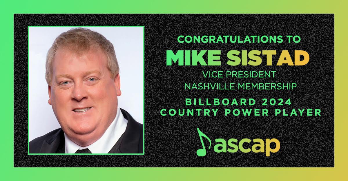 ASCAP's Vice President of Nashville Membership Mike Sistad is one of Billboard's 2024 Country Power Players! 🎶 Congrats, Mike 🎉bit.ly/3JY8aFI