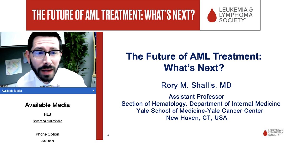 .@Dr_RoryShallis presents 'The Future of Acute Myeloid Leukemia #AML Treatment: What's Next' in a @LLSusa webinar: 'You need to understand what is current standard of care for AML before you can talk about what the future holds.' @SmilowCancer @YaleMed @YNHH @YaleHematology