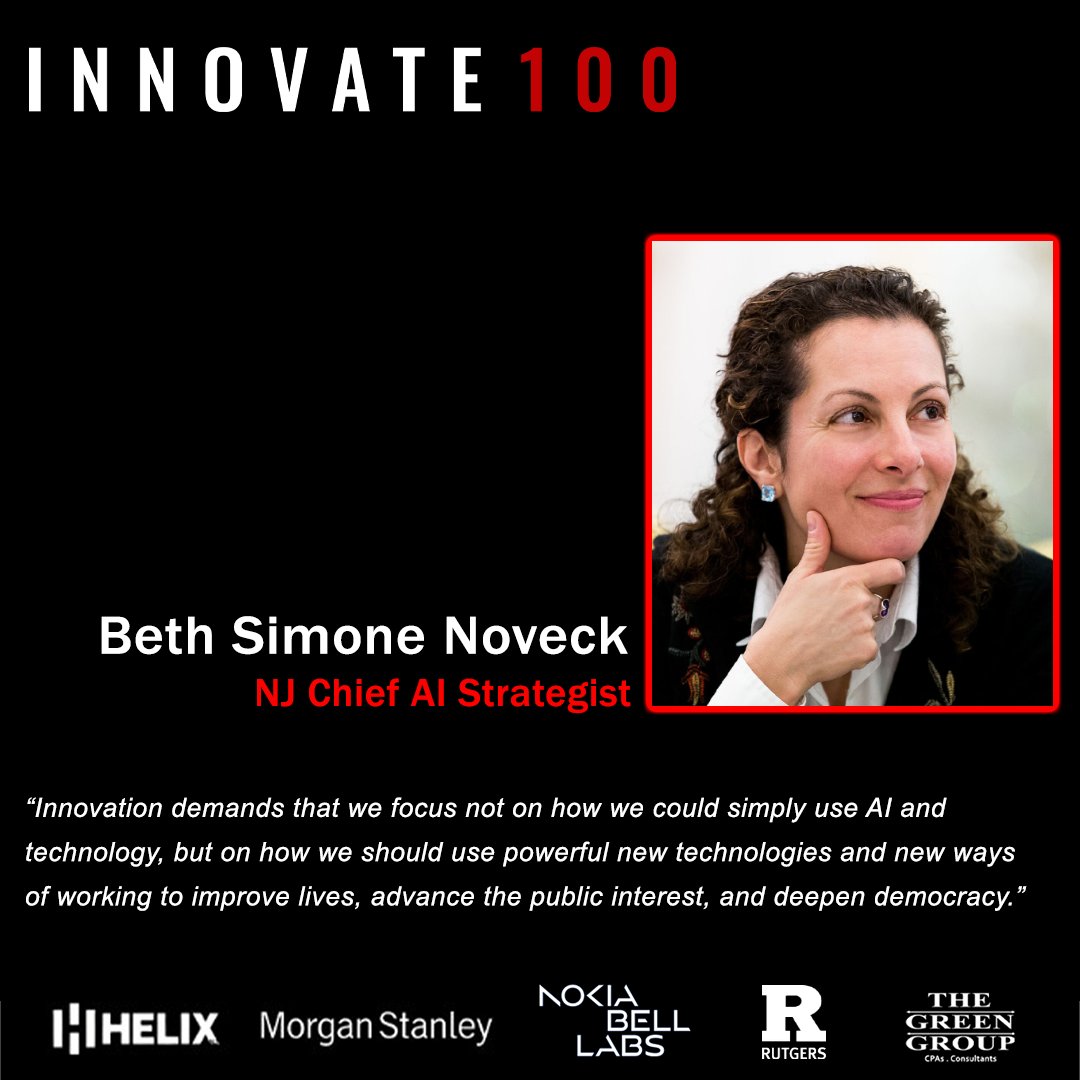 The Burnes Center For Social Change (@burnescenter) on Twitter photo 🏆 <a href="/BurnesCenter/">The Burnes Center For Social Change</a> Director <a href="/bethnoveck/">Beth Simone Noveck</a> is recognized for her exceptional leadership and contributions to New Jersey’s innovative spirit! She is now one of Innovation+'s Innovate100. 🏆 <a href="/BurnesCenter/">The Burnes Center For Social Change</a> Director <a href="/bethnoveck/">Beth Simone Noveck</a> is recognized for her exceptional leadership and contributions to New Jersey’s innovative spirit! She is now one of Innovation+'s Innovate100.