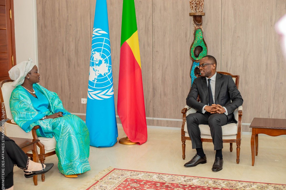 Mme @aminatousar, Coordonnatrice Résidente @UNBenin a présenté ce jour au Ministre @shegunbakari , @BeninDiplomatie, @gouvbenin sa lettre de créances. Les deux responsables ont discuté de la collaboration actuelle et futur & de la mise en œuvre du Cadre de Coopération 2023-2026.