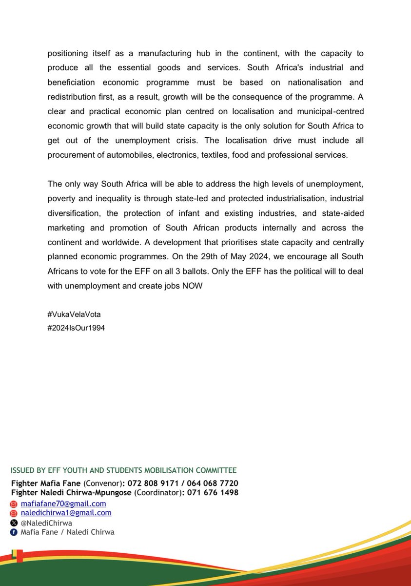 EFF MLUNGISI MADONSELA BATTALION STATEMENT ON UNEMPLOYMENT CRISIS FACING THE YOUTH OF SOUTH AFRICA Tuesday, 14 May 2024