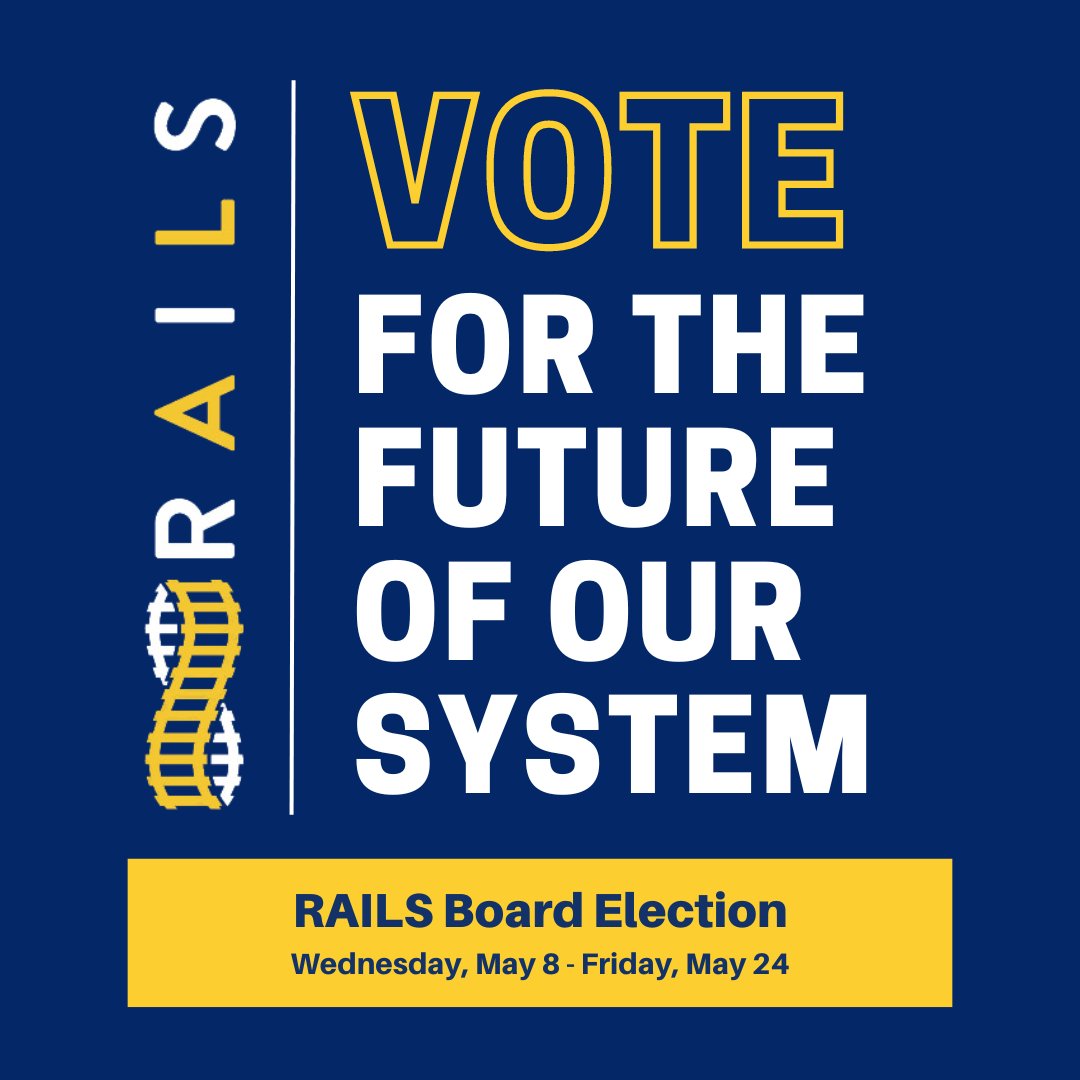 The RAILS Board is the governing agency of our library system. Your vote for our board members is a vote for the direction in which you want to see our system move forward. 🗳 View candidate profiles and cast your ballot at railslibraries.org/board/election.