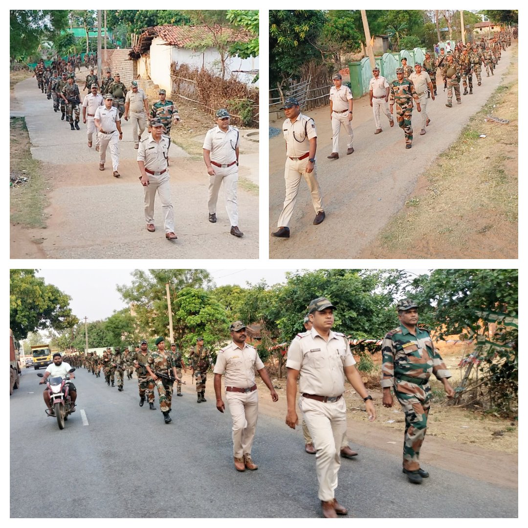 Jharsuguda Police conducted Flag March in several sensitive areas under  Kolabira PS i.e  Pokhrsalhe, Kulhiamal, Samasingha and Kolabira area to ensure free, fair and peaceful General Election-2024.