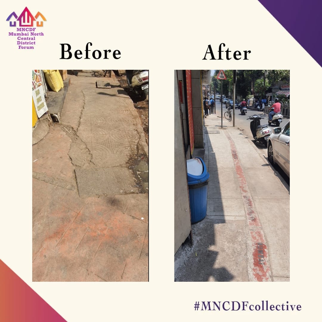 #MNCDFcollective Network Member @Supersmart999 raised civic issue about the damaged and tilted footpath near August Kranti Maidan at Grant Road West, Tardeo, to @mybmcwardD, received from a local Resident. The footpath has since been repaired and restored to good condition,