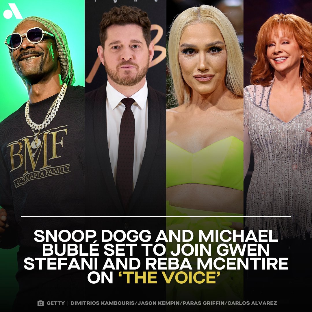 Say hello to the upcoming judges of @NBCTheVoice ➡️ auda.cy/44OOFsD 🎤 @SnoopDogg 🎤 @MichaelBuble 🎤 @gwenstefani 🎤 @reba