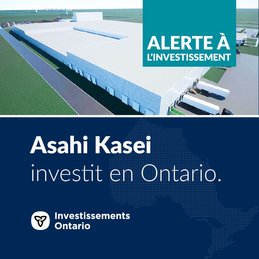 📢Alerte à l'investissement : Nous sommes ravis d’accueillir Asahi Kasei, basée à Tokyo, qui construira la première usine canadienne de séparateurs de batteries de VE à Port Colborne, en Ontario. investontario.ca/fr/communiques…