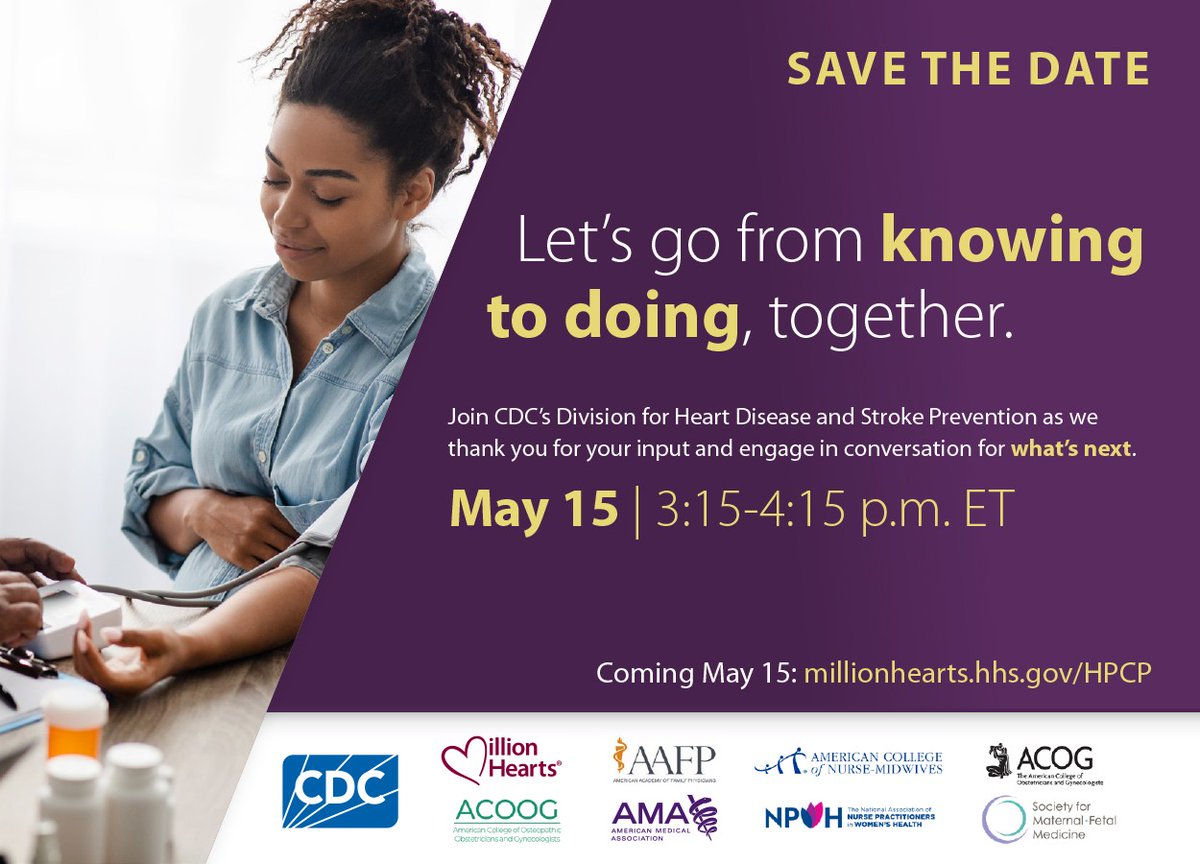 Every 34 seconds in the United States, an adult dies from cardiovascular disease. Join the conversation about Heart Disease and Stroke Prevention on May 15, 3:15-4:15 pm ET. 

Learn more at millionhearts.hhs.gov. #cardiovascular #CVD #hearthealth