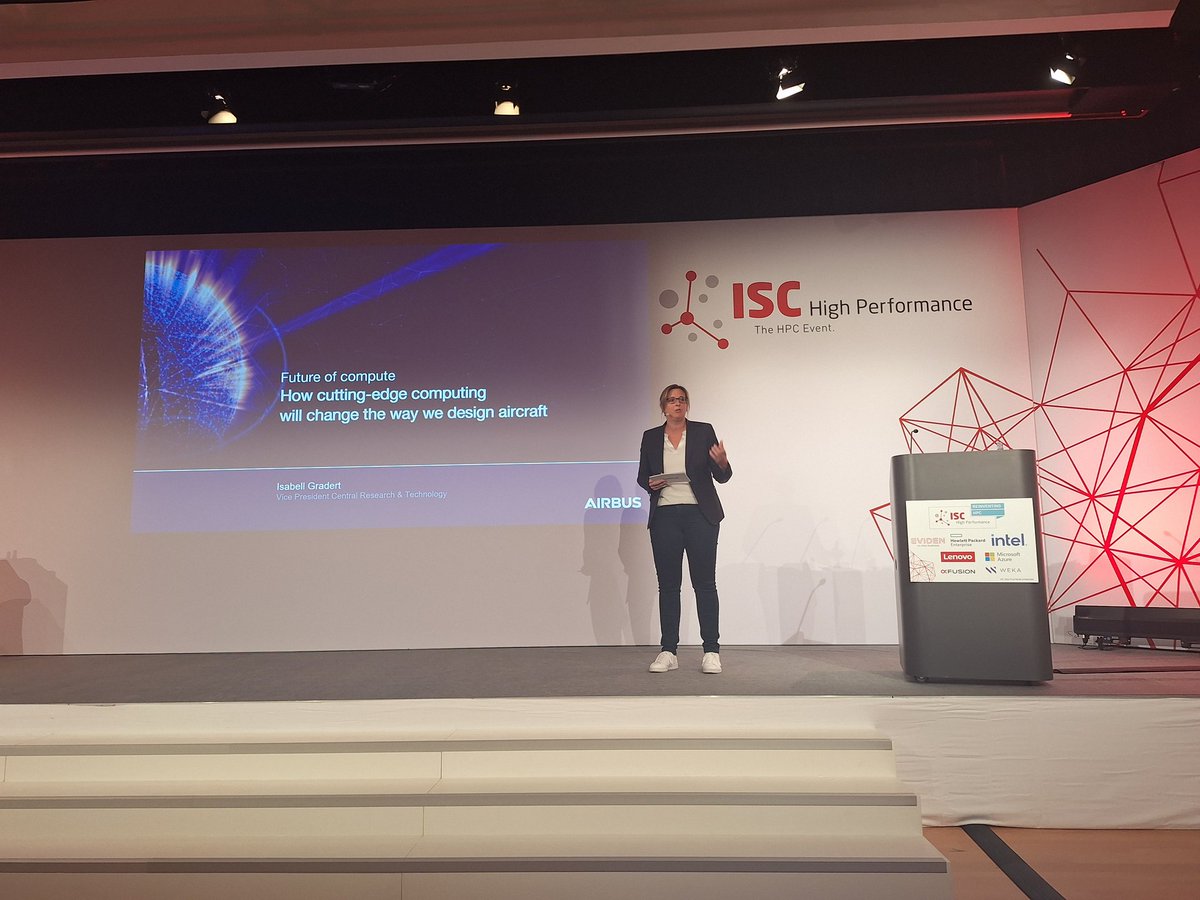 thoefler's tweet image. It&apos;s fun to chair the @Airbus keynote by Isabell Gradert, VP for R&amp;amp;T at #ISC24. Very interesting insights into the field of aviation. I love her idea to ask the audience for advice and adopting the talk to the outcome!

Airbus believes in the future of  #QuantumComputing!