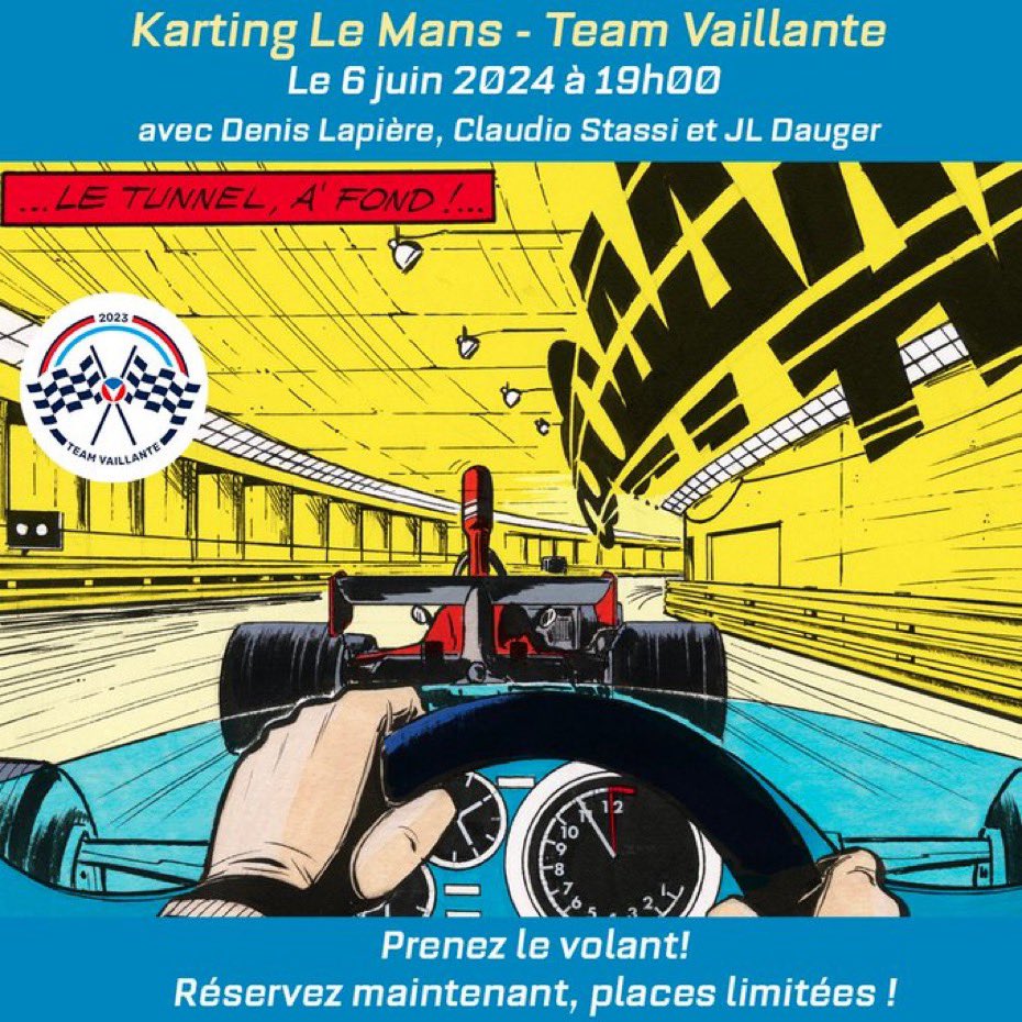🏁 2024, vers un championnat karting Team Vaillante ? Personne ne saurait le dire, mais vous pouvez déjà vous régaler sur le circuit 🏎️ et au restaurant Le Vingt Quatre au Mans 🍽️ le 6 juin !

Inscription : bit.ly/3JQsHM6 Et ce 16 mai, soirée de lancement "Rédemption" !