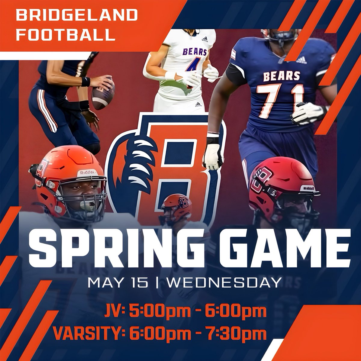 Bridgeland Football - SPRING GAME - tomorrow! 🏈 @BridgelandFB JV - 5pm Varsity- 6pm