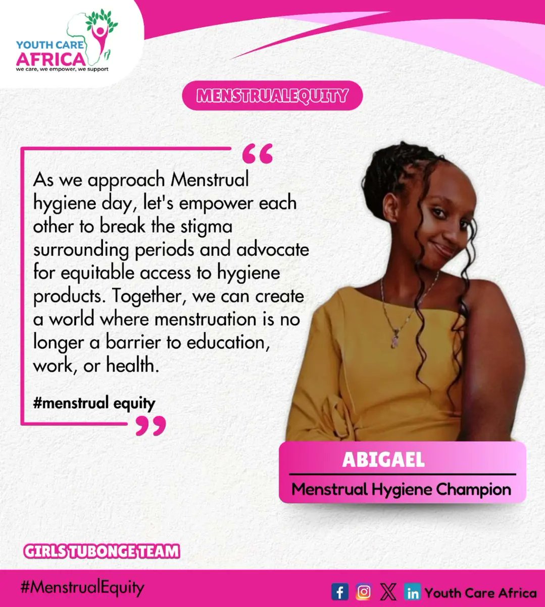 GIRLS TUBONGE TEAM: as the menstrual hygiene day nears, we amplify our voices on what we need to do to achieve menstrual equity by passing messages of hope
#menstruationmatters #menstrualeducation #menstrualhygieneday