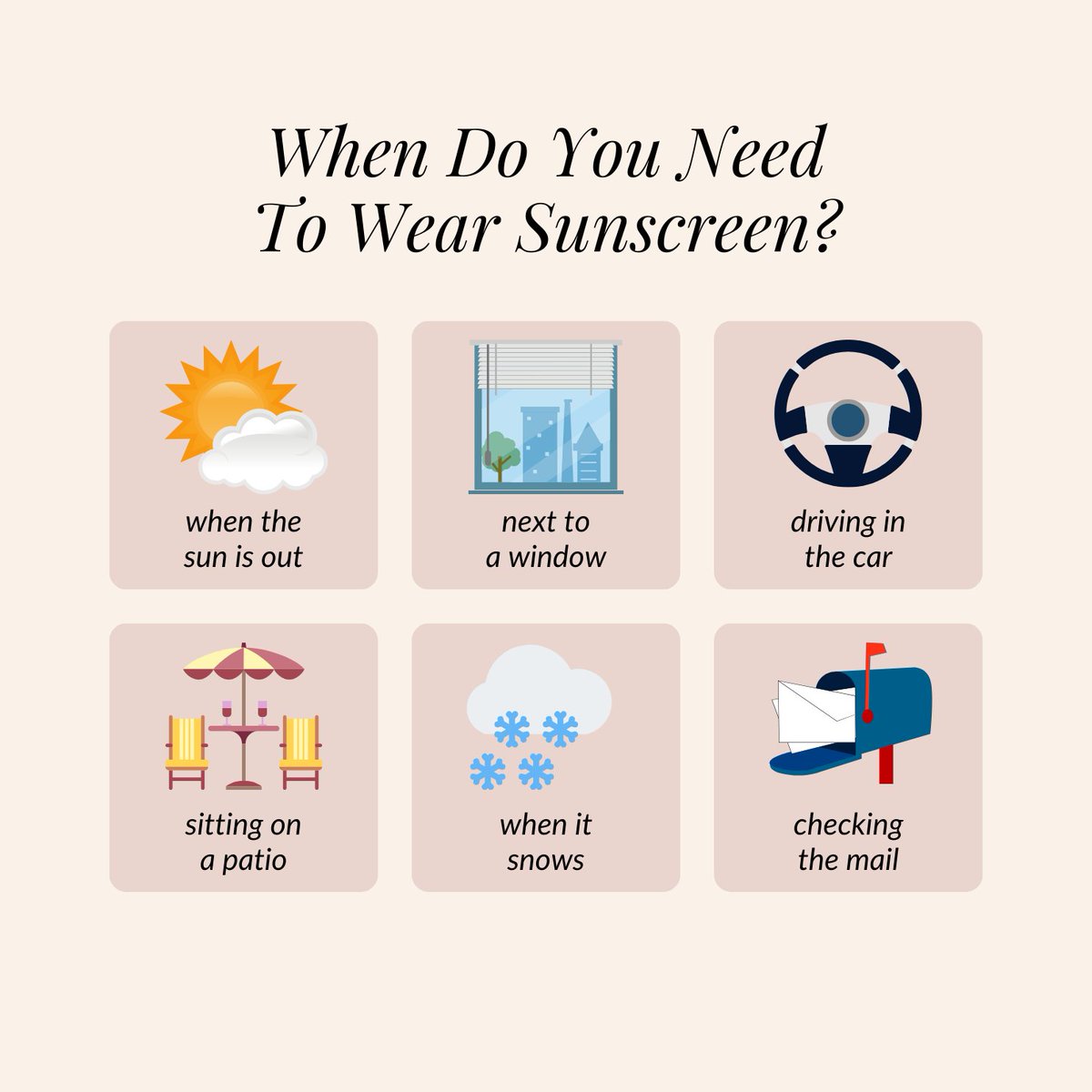 You may know you need to wear sunscreen but do you know sunscreen is for more than just a sun filled day outside? #WyomingcancerCoalition #Skincancerawarenessmonth #safetyfirst #uvprotection #timingiseverything