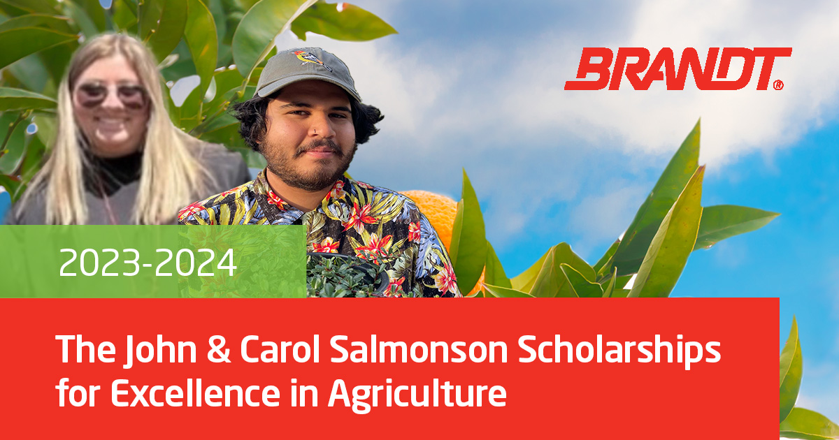 Congratulations to Martin De La Cruz and Kami Page Ramer, recipients of the 2023-24 John & Carol Salmonson Scholarships for Excellence in Agriculture. Read more: brandt.co/news/brandt-ne…