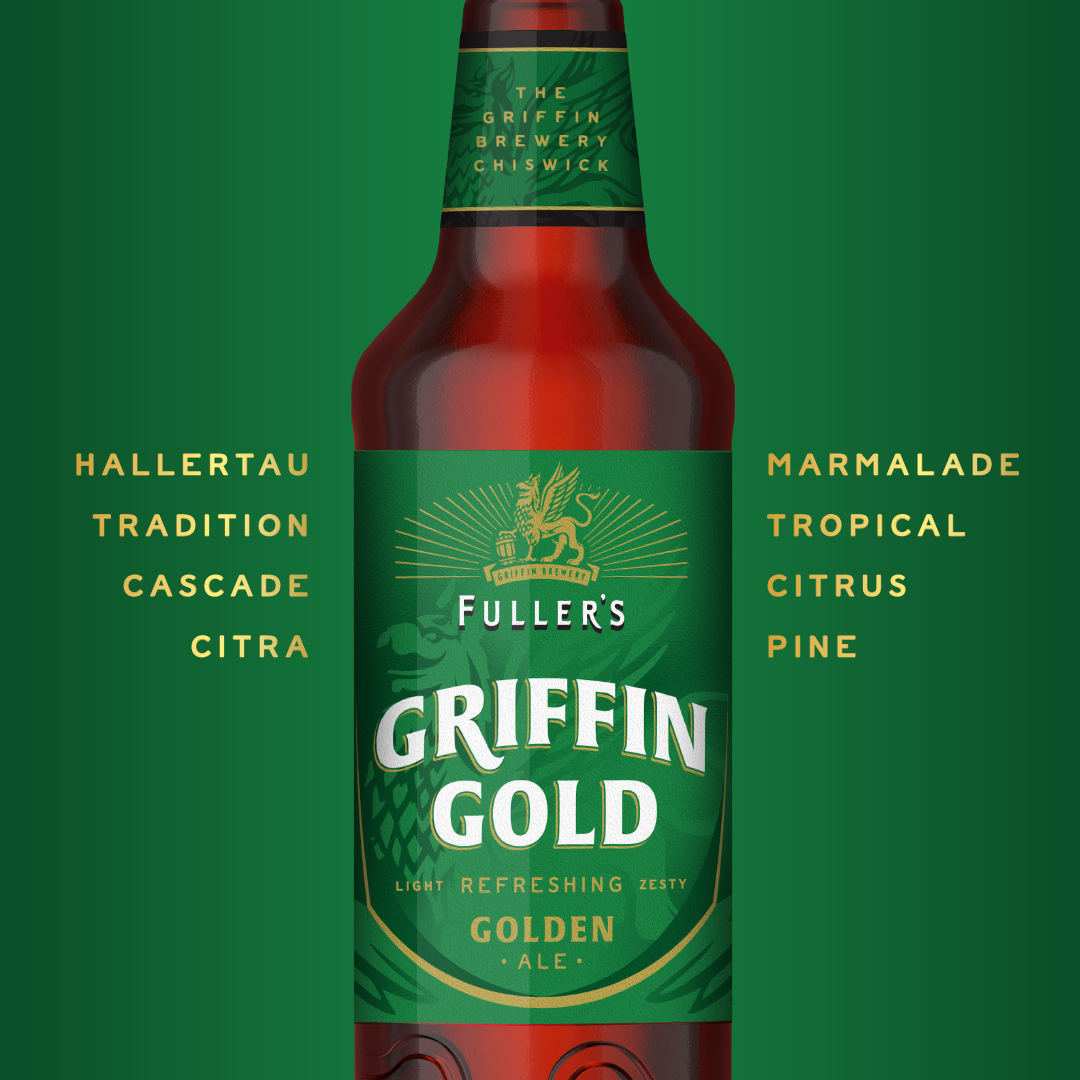 Savour the day with GRIFFIN GOLD, our NEW golden ale. 🙌 Experience crisp bitterness, complemented by a burst of citrus and a pine hit. Caragold gives body to the Pale Ale malt despite its low abv. 🍻 Be notified and pre-order this Thursday. 🔗 fullersbrewery.co.uk/products/comin…