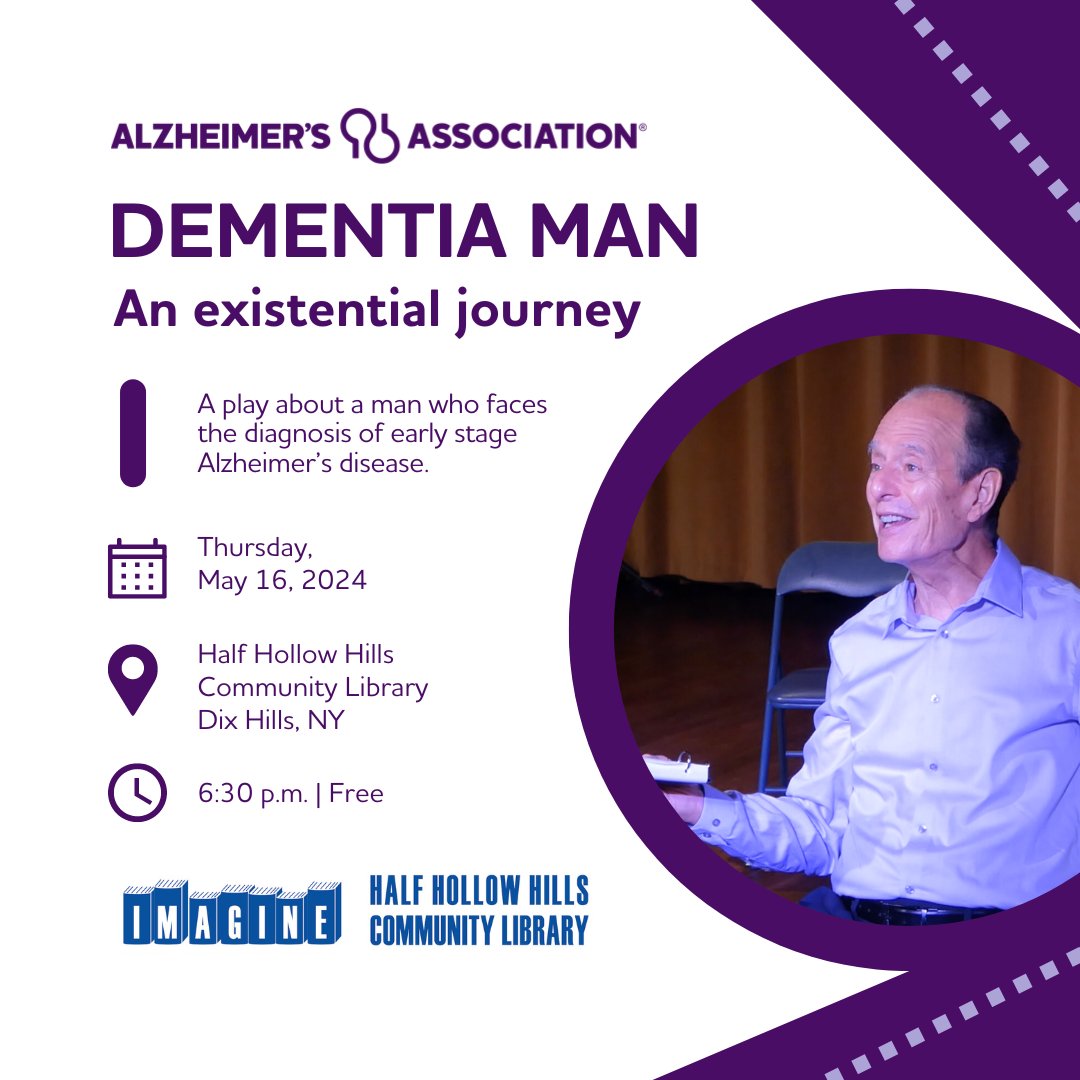 Join us for a special performance of the award-winning play THIS THURSDAY at Half @HHHCL in Dix Hills about a man facing his diagnosis of Alzheimer's disease. Register at bit.ly/3TUxfFR or call 800.272.3900. No cost to attend and all are welcome. #EndALZ