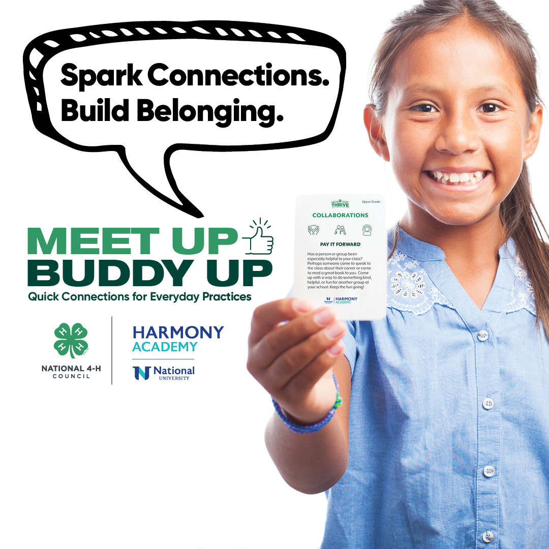 This #MentalHealthAwarenessWeek prioritize youth well-being with 4-H! The FREE Quick Connection Cards created in collaboration with @harmony_sel and @nationaluniversity spark conversations & build connections, fostering a supportive environment: bit.ly/3wvkaLE 🍀 #4H