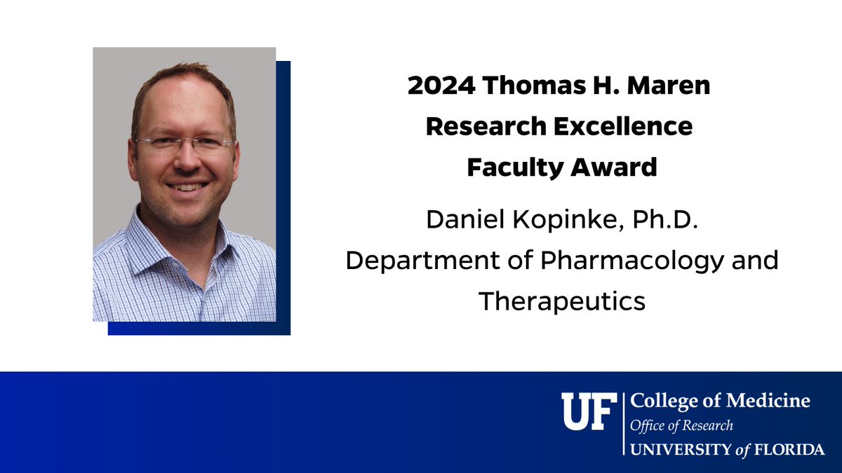 A special shout to the following @UF_Pharmacology investigators who were awarded the 2024 @UFMedicine Thomas H. Maren Research Excellence Awards in January. The award promotes exceptional faculty and postdoctoral fellows pursuing high-risk, high-reward research projects.