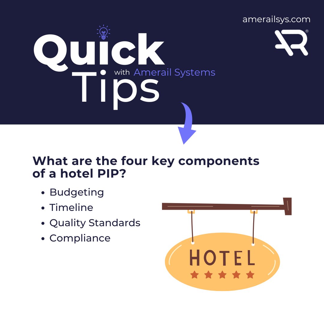 We made it to another #tipofthedaytuesday!

The four components of a PIP include budget, timeline, quality standards, and compliance.

Learn more details about the scope of work and what a PIP is here: amerailsys.com/post/what-is-a…

#hoteldesign #hotellobby #lobby #hotels