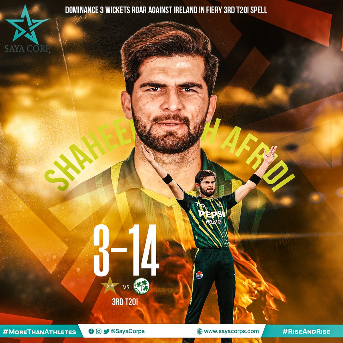 🦅 @iShaheenAfridi's great run of form with the ball continues as the premium pacer struck thrice in the series decider \o/ Figures of 3️⃣ for 1️⃣4️⃣ makes it 7️⃣ scalps in the series for him. #MoreThanAthletes #RiseAndRise #SayaCorporation @TalhaAisham