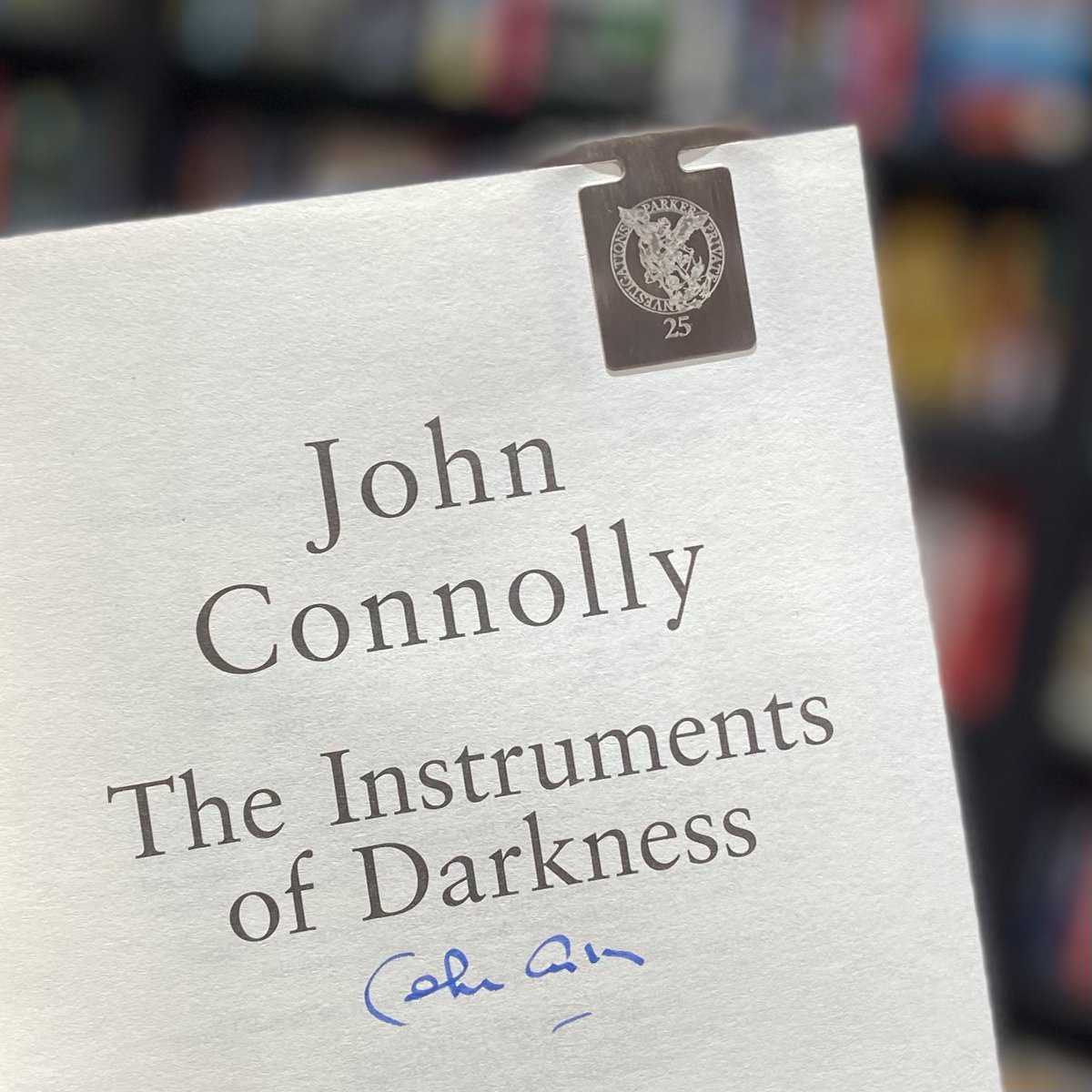 A massive thank you to @jconnollybooks for visiting us today to greet some very excited readers! We now have plenty of signed stock in store for our crime and fantasy bookworms, as well as these gorgeous metal bookmarks to celebrate 25 years of the Charlie Parker series!