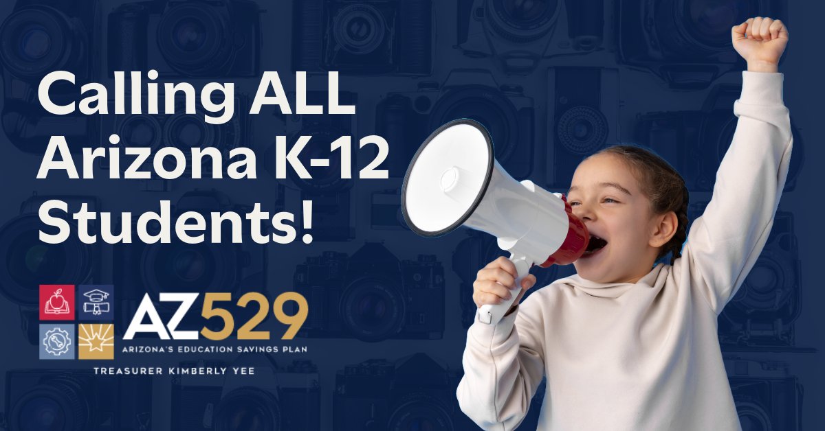 What Arizona K-12th grade students are eligible to enter the @AZ_529 Photo Contest? All of them! 🎉 Winners will be chosen from District, Charter, Private, Homeschools and Tribal schools across all 15 counties. Enter here: az529.gov/2024photoconte…