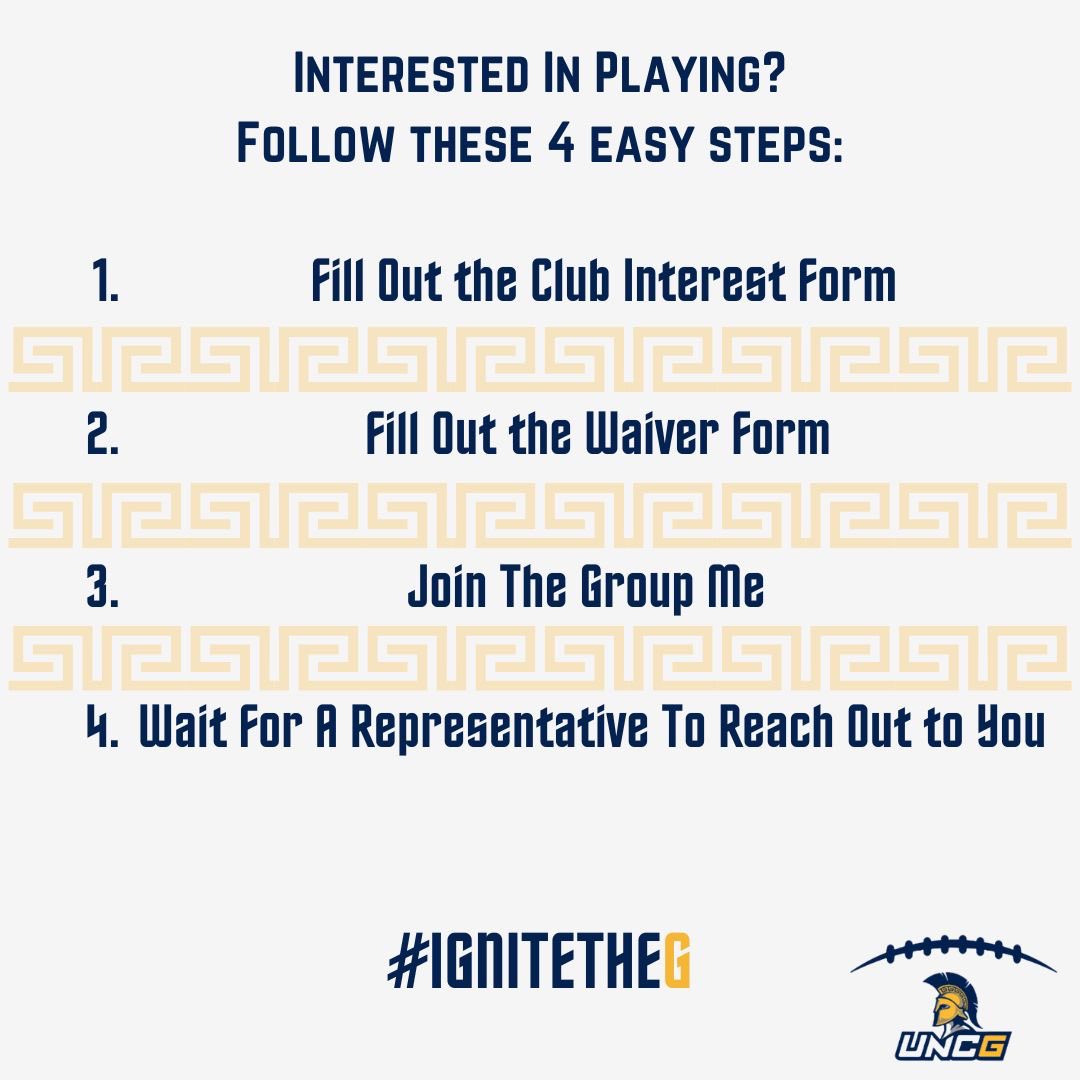 🚨Recruitment is live 🚨
-All the forms are in the bio! 

DM if you have any questions

Ignite the G and become a Spartan
#ignitetheG #uncg #uncgfootball