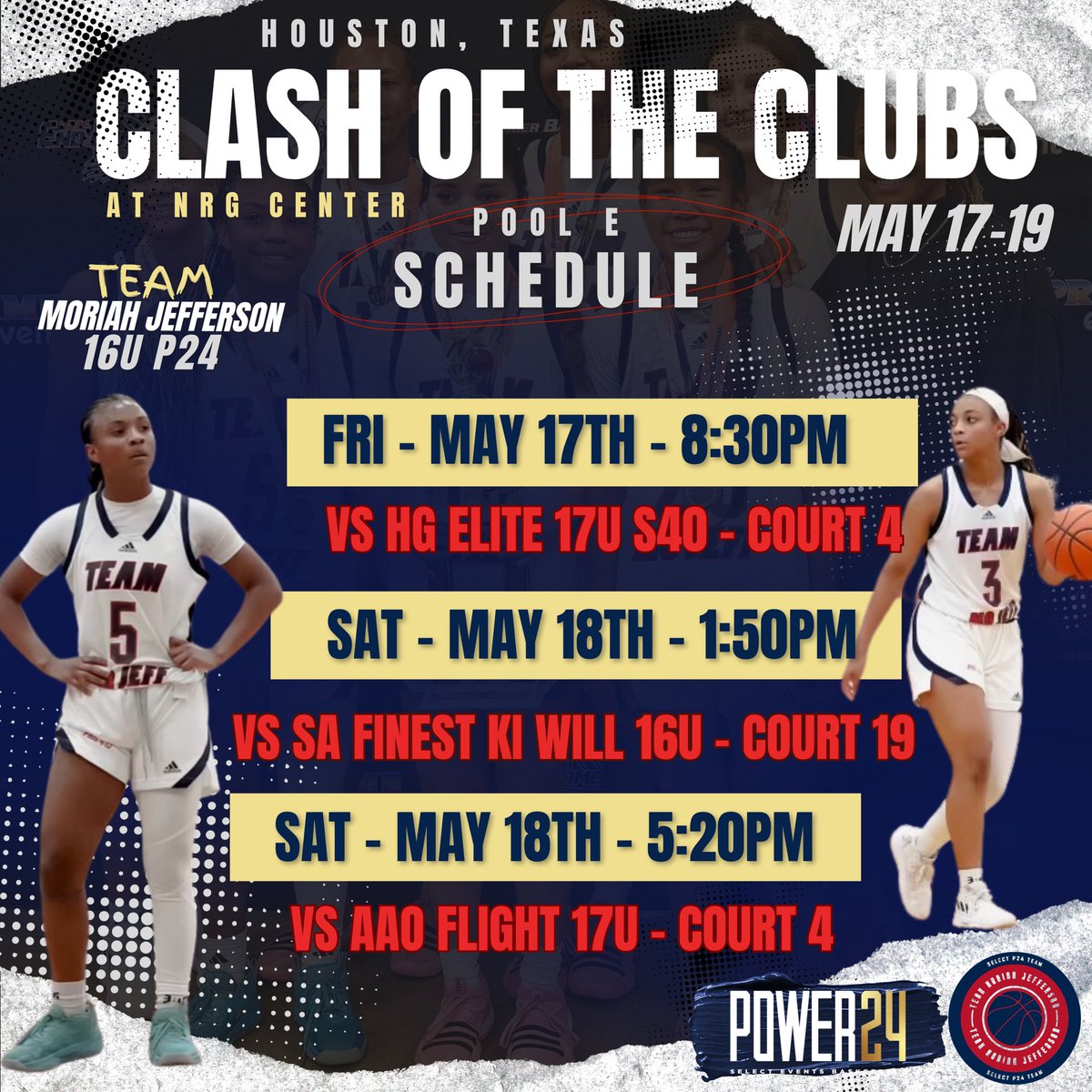 Team Moriah Jefferson (@teammojeff_) on Twitter photo 🚨Team Moriah Jefferson 16U P24
Clash of the Clubs. 16U Schedule‼️
#1 <a href="/abby_dallas1/">Abby Dallas</a>
#3 <a href="/NataliaJordan_/">Natalia Jordan</a>
#5 <a href="/NadiaJordan5_/">Nadia Jordan</a>
#10 <a href="/Chloe_young10/">Chloe young</a>
#15 <a href="/jadajackson_15/">Jada Jackson</a>
#22 <a href="/RileySegura_/">Riley Segura</a>
#24 <a href="/AriJohnson__/">Ari Johnson</a>
#25 <a href="/KaiyahBenally_/">Kaiyah Benally</a>
📍NRG Center - Houston, Texas
📆 May 17-19th #TeamMoJeff 🚨Team Moriah Jefferson 16U P24
Clash of the Clubs. 16U Schedule‼️
#1 <a href="/abby_dallas1/">Abby Dallas</a>
#3 <a href="/NataliaJordan_/">Natalia Jordan</a>
#5 <a href="/NadiaJordan5_/">Nadia Jordan</a>
#10 <a href="/Chloe_young10/">Chloe young</a>
#15 <a href="/jadajackson_15/">Jada Jackson</a>
#22 <a href="/RileySegura_/">Riley Segura</a>
#24 <a href="/AriJohnson__/">Ari Johnson</a>
#25 <a href="/KaiyahBenally_/">Kaiyah Benally</a>
📍NRG Center - Houston, Texas
📆 May 17-19th #TeamMoJeff