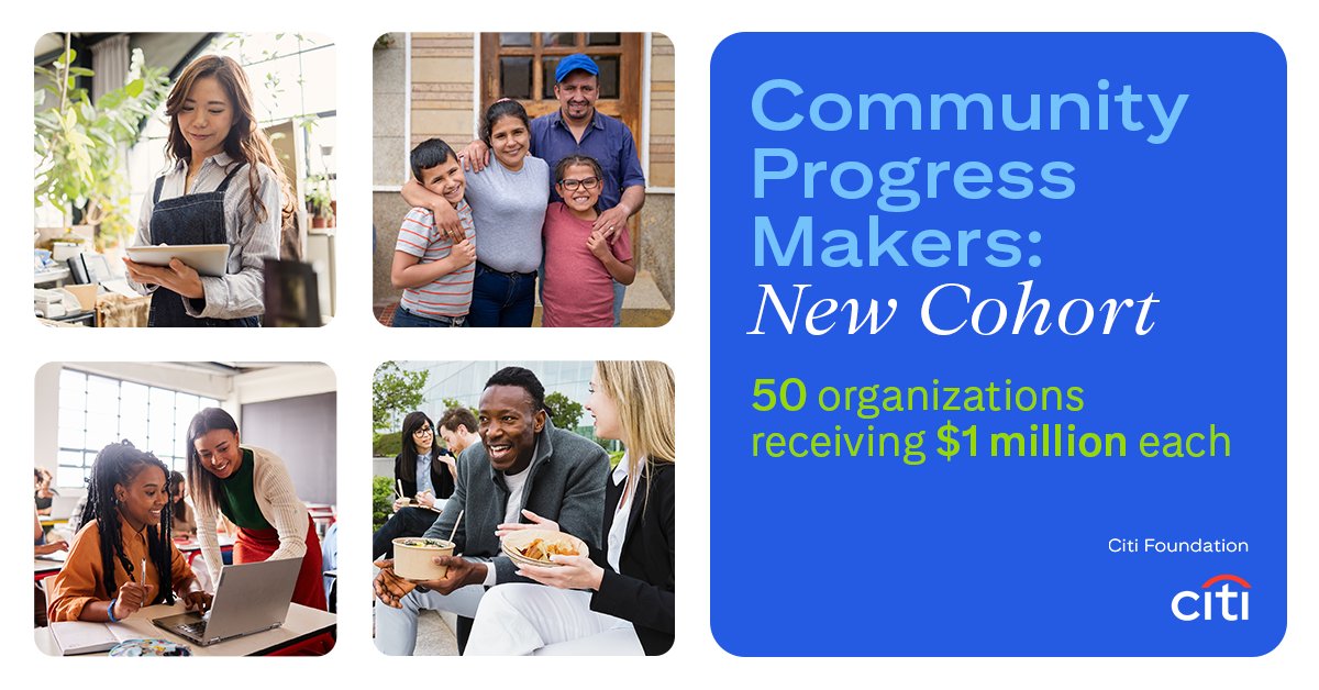 Today, the Citi Foundation announced its latest Community #ProgressMakers cohort, comprised of 50 U.S. nonprofits working to advance affordable housing, economic development, financial health and workforce readiness in their local markets. Learn more: on.citi/3UFNY07