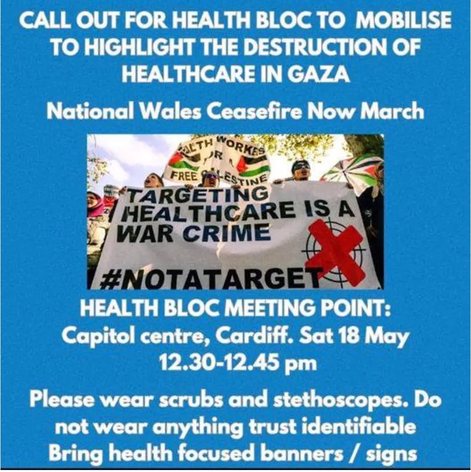 If these statistics effect you as they do me, you may wish to highlight the destruction of healthcare in Gaza in Cardiff with many others who feel the same ❤️🇵🇸