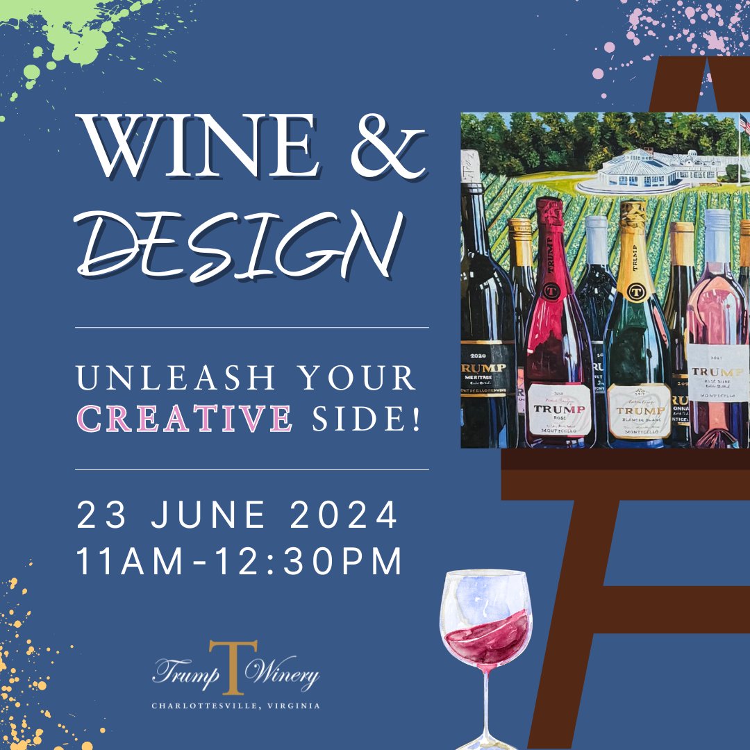 Join us at the Trump Winery Tasting Room for a morning of painting atop the vineyard with Wine & Design! 🎨 Space is limited, so be sure to purchase your tickets ASAP at loom.ly/seT2gEU #TrumpWinery #Wine&Design #Painting
