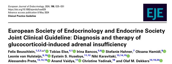 European Society of Endocrinology and Endocrine Society Joint Clinical Guideline: Diagnosis and therapy of glucocorticoid-induced adrenal insufficiency academic.oup.com/ejendo/article… For all specialists caring for patients on glucocorticoids. Honoured to contribute! @IMSR_UoB @BHPComms