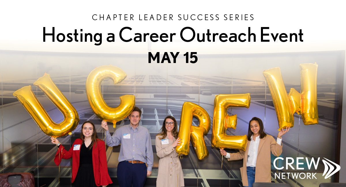 CREW chapter leaders: join us for a Chapter Leader Success Series webinar on May 15 at 2 p.m. (CST) on hosting successful career outreach events. Gain insight on planning impactful events such as CREW Careers and UCREW in your market. Register: bit.ly/3wGDvcI #crewomen