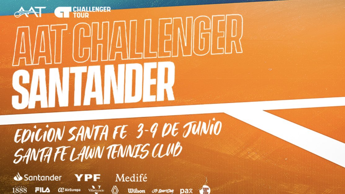 Challenger @AATenis en Santa Fe Del 3 al 9 de Junio Entry List: Dellien, Hugo (BOL, 163°) Dellien, Murkel (BOL, 222°) Boyer, Tristan (USA, 231°) Ficovich, Juan Pablo (232°) Rodríguez Taverna, Santiago (246°) Bueno, Gonzalo (PER, 277°) Collarini, Andrea (279°)