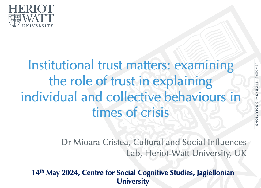 Thank u @TGkinopoulos & the Centre for Social Cognitive Studies @JagiellonskiUni for the invitation to share some of my recent work on spatial variations of #institutionaltrust & #prosocialbehaviours in times of crisis! @CSI_ResearchGr @CABS_HeriotWatt @HWPsych
