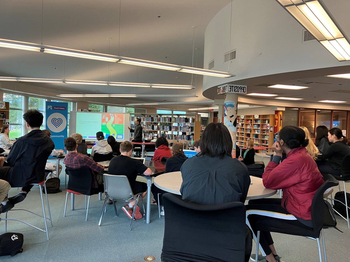 RoadSafetyKate's tweet photo. Last week, we were presenting on the GLP program to Grade 10 students. We also discussed the issue of Speed! When you drive at safer speeds, you can prevent crashes &amp; protect the lives of all road users in BC. 🚗So slow down &amp; follow posted speed limits. @sd42news #NoNeedForSpeed https://t.co/63LWuxi4VA