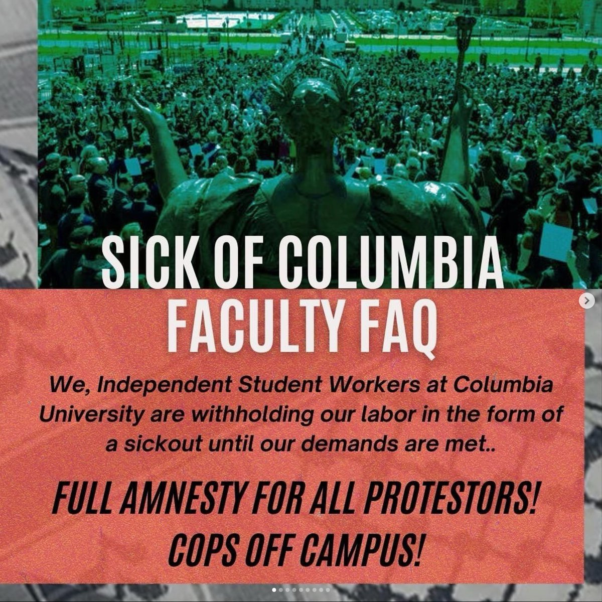 #GazaSolidarityEncampment #Labor4Palestine 🚨 Join Independent Student Workers in support of 1) full amnesty for all students, staff, and faculty facing disciplinary action and 2) *permanent* removal of cops off campus. instagram.com/p/C67UpT8sDDu/